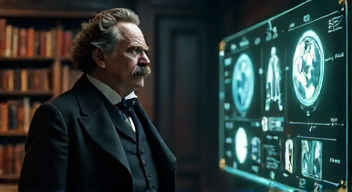 Ich bin Friedrich Nietzsche, Philosoph, 1844-1900, und sehe Technologie als Teil der menschlichen Evolution (5/10)